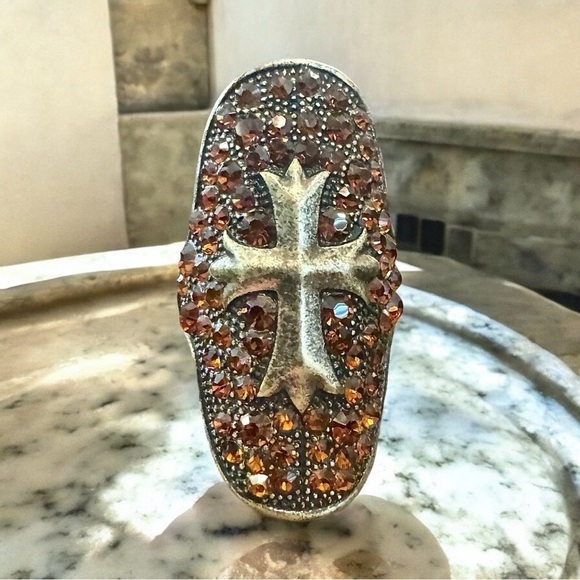 Bronze-Tone Maltese Cross Rhinestone Ring (7) - Picture 2 of 7